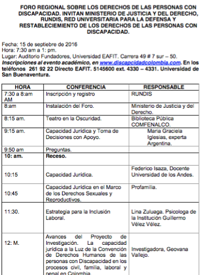 Aula Abierta invita al foro regional sobre derechos de las personas con discapacidad. 