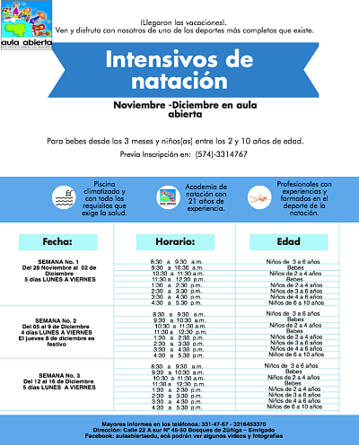 Intensivos de Natación Noviembre - Diciembre 2016 en Aula Abierta. 